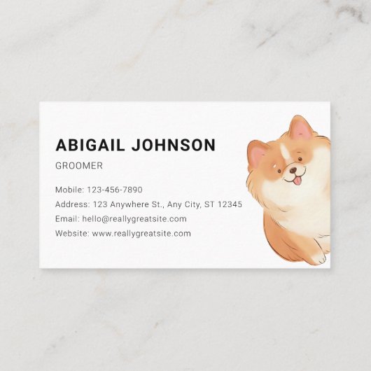 Waterverf Pet Grooming met Schattige Corgi Design Visitekaartje (Achterkant)