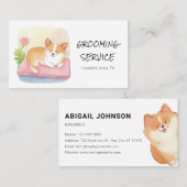 Waterverf Pet Grooming met Schattige Corgi Design Visitekaartje (Voorkant / Achterkant)
