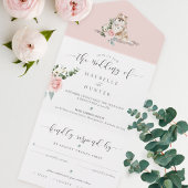 Waterverf Pet Pomeranian Dog & Floral Pink Rose All In One Uitnodiging