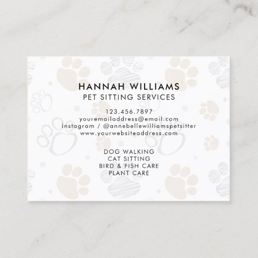 Waterverf Pet Sitting Services Visitekaartje (Achterkant)