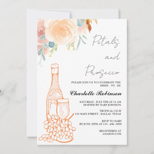 Waterverf Petals en Prosecco Vrijgezellenfeest Kaart (Voorkant)