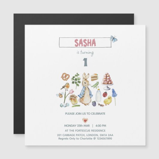 Waterverf Peter de Konijn Magnetische Uitnodiging (Voorkant / Achterkant)