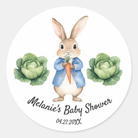 Waterverf Peter Rabbit Garden Kool Baby shower Ronde Sticker (Voorkant)