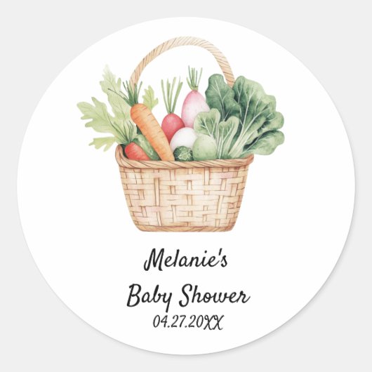 Waterverf Peter Rabbit Veggie Basket Baby shower Ronde Sticker (Voorkant)
