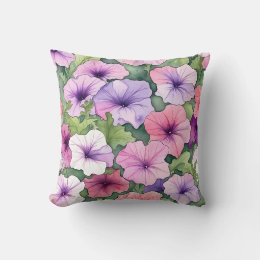 Waterverf petunia bloemen kussen (Voorkant)
