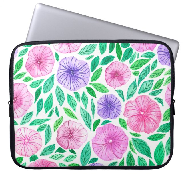 Waterverf petunia tuin laptop sleeve (Voorkant)