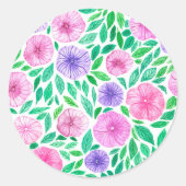 Waterverf petunia tuin ronde sticker (Voorkant)