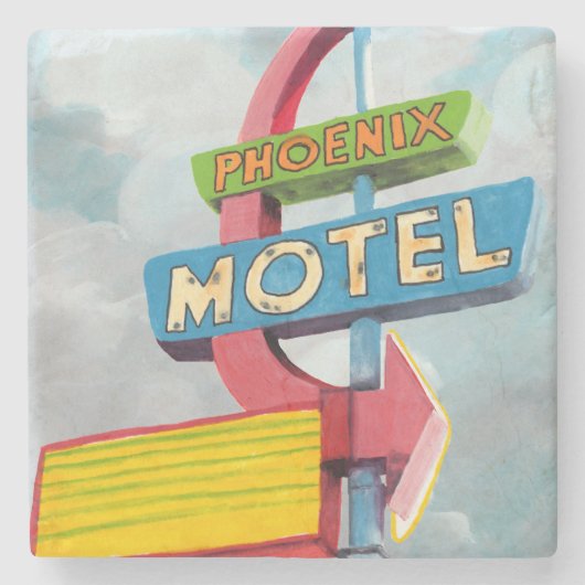 Waterverf Phoenix Motel Stenen Onderzetter (Voorkant)