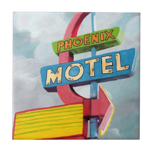 Waterverf Phoenix Motel Tegeltje (Voorkant)