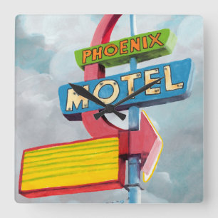 Waterverf Phoenix Motel Vierkante Klok