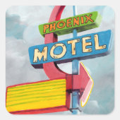 Waterverf Phoenix Motel Vierkante Sticker (Voorkant)