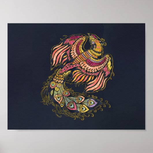 Waterverf Phoenix vogel Poster (Voorkant)