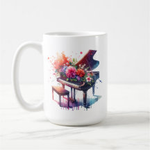 Waterverf Piano en Flowers Gepersonaliseerd