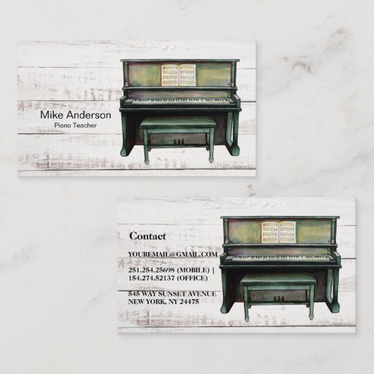  Waterverf Piano-leraar Visitekaartje (Voorkant / Achterkant)