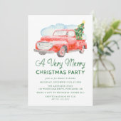 Waterverf  pick-up truck kerstfeest kaart (Staand voorkant)