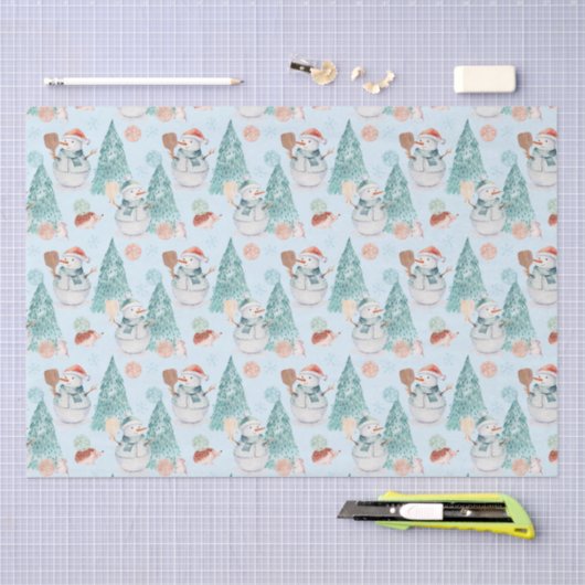 Waterverf Pickleball Snowmen Tissuepapier (Craft)