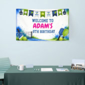 Waterverf Pickleball Verjaardagsfeest Banner (Beurs)