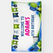 Waterverf Pickleball Verjaardagsfeest Banner (Verticaal)