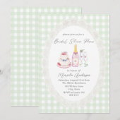 Waterverf Picknick Kant Groene Gingham Bruids Scho Kaart (Voorkant / Achterkant)