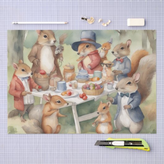 Waterverf Picknick met Woodland Friends decoupage Tissuepapier (Craft)