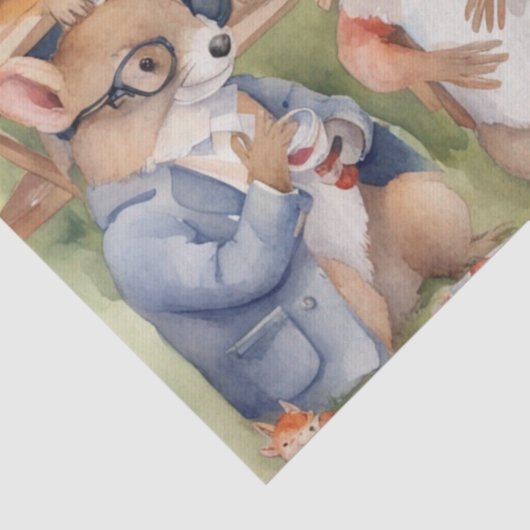 Waterverf Picknick met Woodland Friends decoupage Tissuepapier (Detail)