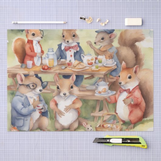 Waterverf Picknick met Woodland Friends decoupage Tissuepapier (Craft)