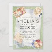 Waterverf Picknick Verjaardag Blauw Gingham Party Kaart (Voorkant)