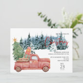 Waterverf Pickup Red Truck Rustige kerstparty Kaart (Staand voorkant)