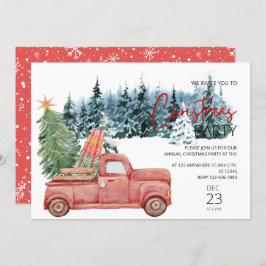 Waterverf Pickup Red Truck Rustige kerstparty Kaart