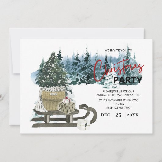 Waterverf Pickup Sleigh Rustige kerstparty Kaart (Voorkant)