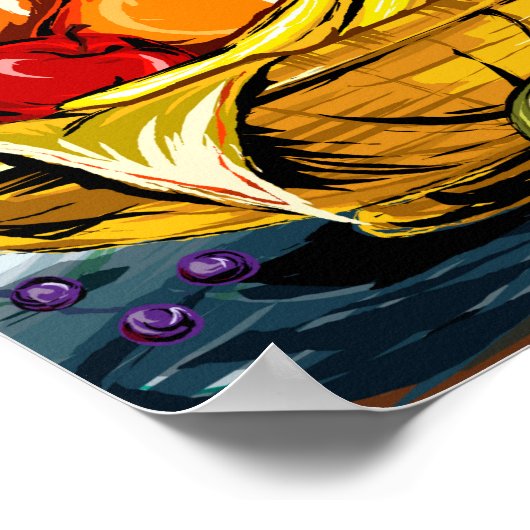 Waterverf Picnic Fruit Basket and Wine Poster (Hoek)