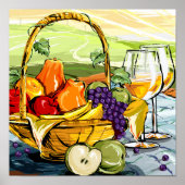 Waterverf Picnic Fruit Basket and Wine Poster (Voorkant)