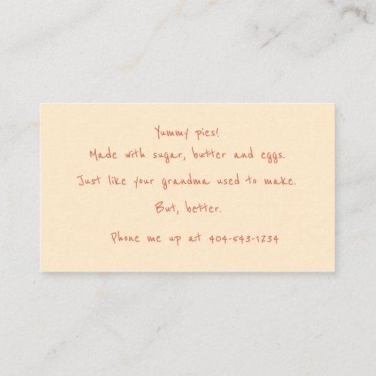 Waterverf Pie Bakery Visitekaartje (Achterkant)