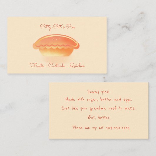 Waterverf Pie Bakery Visitekaartje (Voorkant / Achterkant)