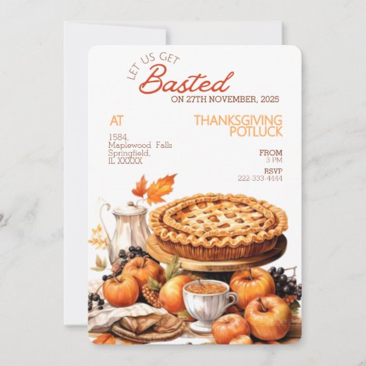 Waterverf Pie Rustieke Thanksgiving Potluck Uitnod Feestdagenkaart (Voorkant)