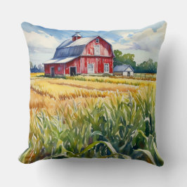 Waterverf Piek Prairie Barn en Corn Field Kussen