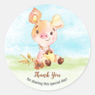 Waterverf Piggy Baby shower Boerderij dank u Ronde Sticker