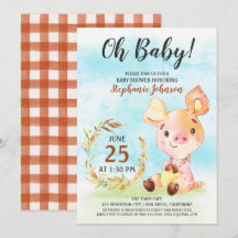 Waterverf Piggy Baby shower Boerderij Invitation