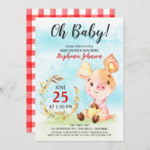 Waterverf Piggy Baby shower Boerderij Invitation