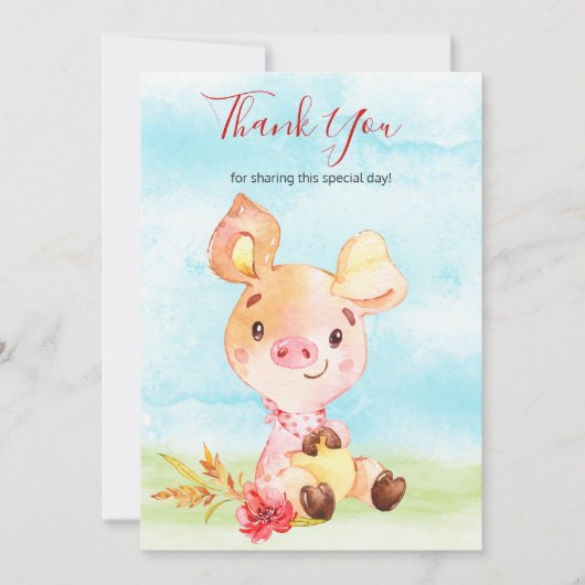 Waterverf Piggy Boerderij dank u Bedankkaart (Voorkant)