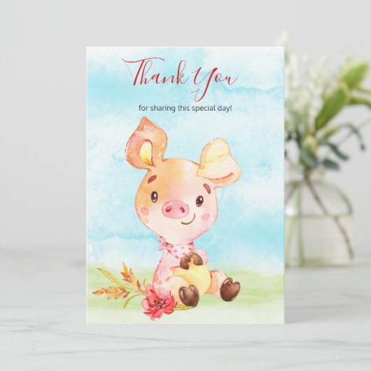 Waterverf Piggy Boerderij dank u Bedankkaart (Staand voorkant)