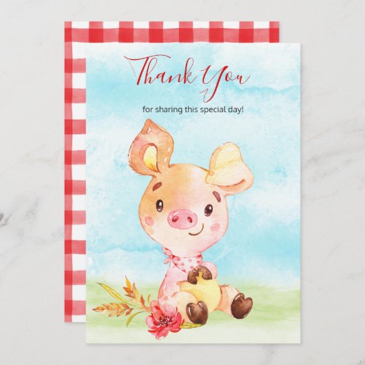 Waterverf Piggy Boerderij dank u Bedankkaart (Voorkant / Achterkant)