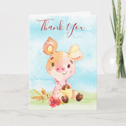 Waterverf Piggy Boerderij dank u Kaart (Voorkant)
