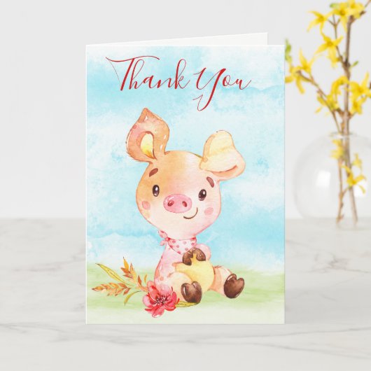 Waterverf Piggy Boerderij dank u Kaart (Gele Bloem)