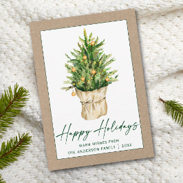 Waterverf Pijn Boom Calligrafie Inkt Script Kraft Feestdagenkaart