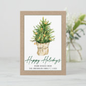 Waterverf Pijn Boom Calligrafie Inkt Script Kraft Feestdagenkaart (Staand voorkant)