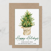 Waterverf Pijn Boom Calligrafie Inkt Script Kraft Feestdagenkaart (Voorkant / Achterkant)