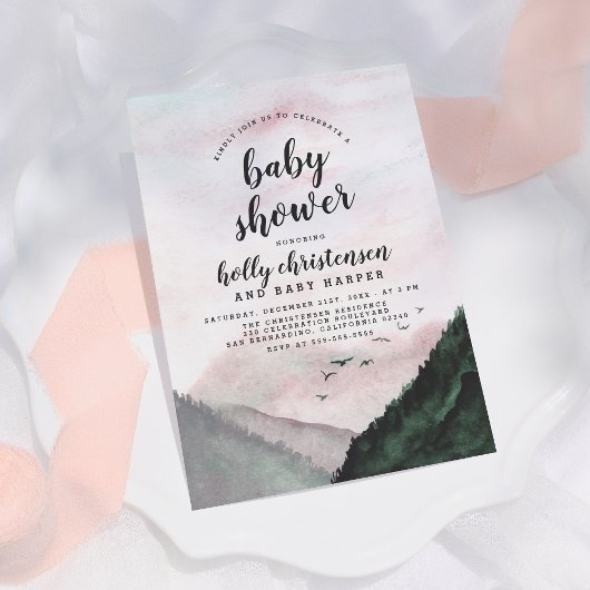 Waterverf Pijn Forest & Mountains Baby shower Kaart