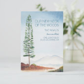 Waterverf Pijn Tree Mountains Moving Announement RSVP Kaartje (Staand voorkant)