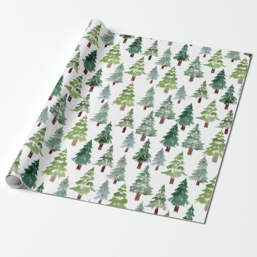 Waterverf Pijn Tree Winter Forest Pattern Cadeaupapier (Uitgerold)